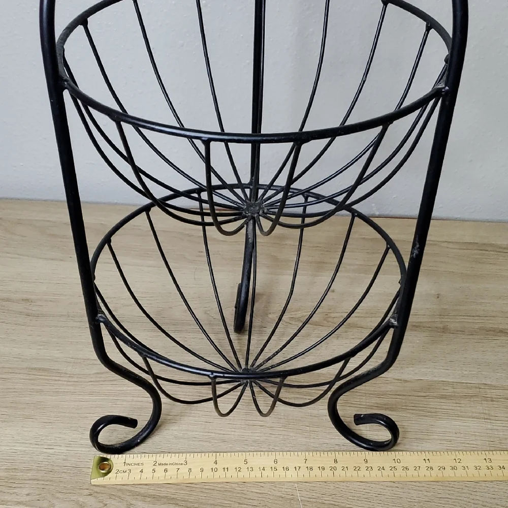 Black Metal 2 Tier Fruit Basket Stand Vegetable Basket Stand Bowl